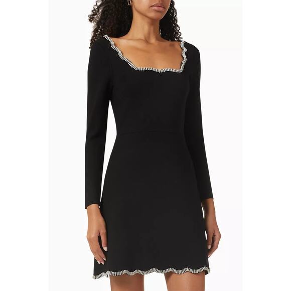 NWT Sandro Karen Black Knit Dress Long Sleeve Crystal Embellishments Size 38 - Picture 4 of 6